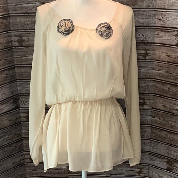 A'REVE Rosette Embellished Cream BohoTop - Picture 3 of 4